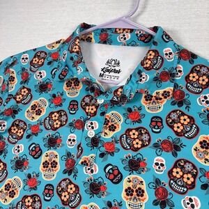 Kaipar Hawaiian Golf Polo Shirt Mens Size M Skulls Dia de los Muertos